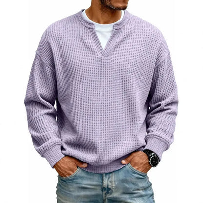 👚✨ Comodidad atemporal | Camiseta de manga larga para hombre con textura tipo gofre y efecto superpuesto