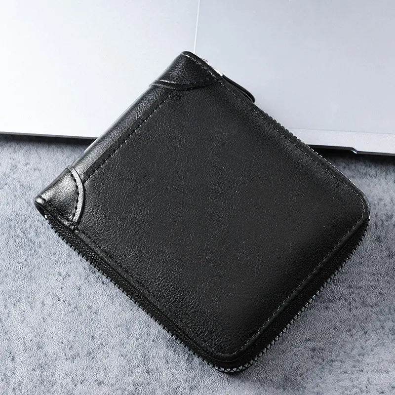 ✨🎁Cartera retro para hombre de piel sintética con cremallera, tarjetero/monedero plegable.