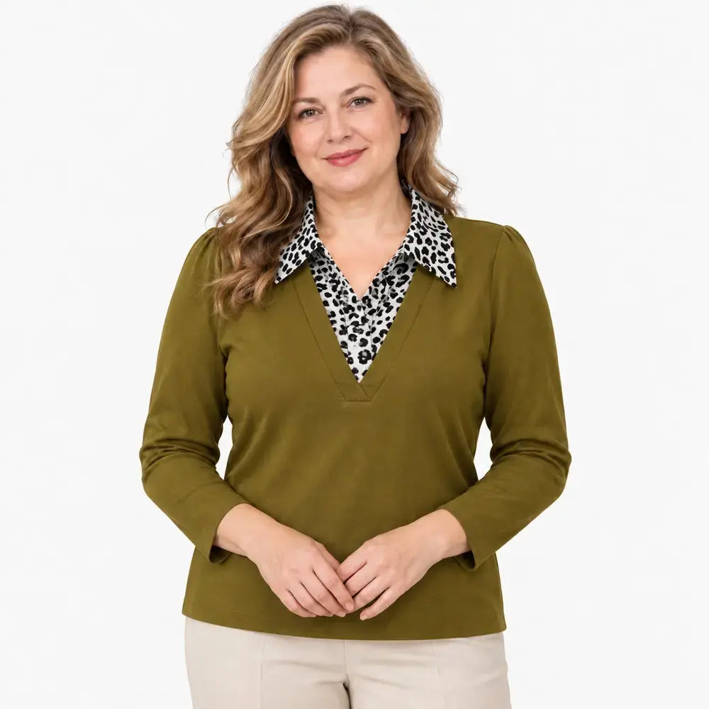 【M-5XL】Blusa de manga larga para mujer – efecto de doble capa, para otoño, tallas grandes, ideal para mamás, elegante