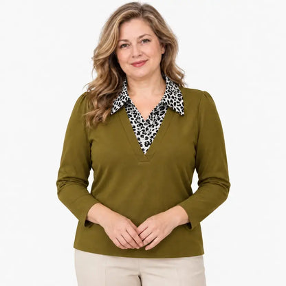 【M-5XL】Blusa de manga larga para mujer – efecto de doble capa, para otoño, tallas grandes, ideal para mamás, elegante