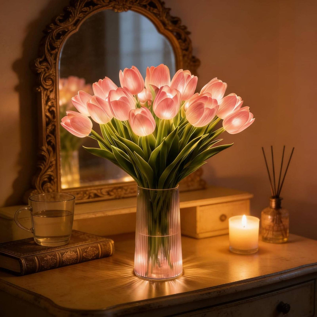 🌷🌷Un ramo de 15 tulipanes como luz nocturna