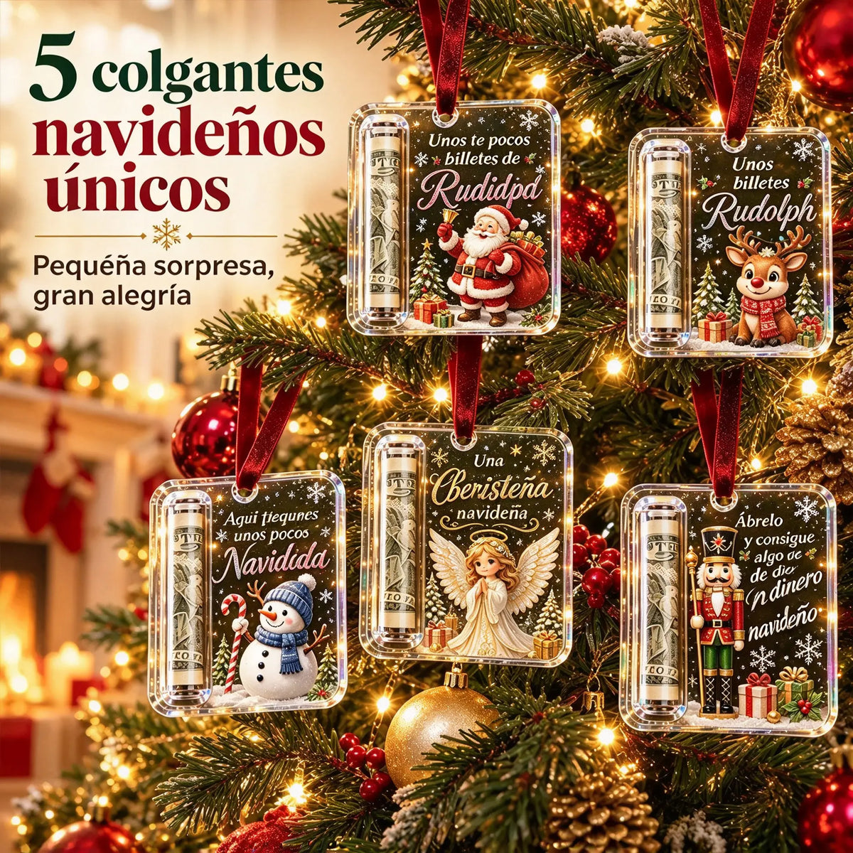 🎄 Adorno navideño para regalar dinero ✨ Un adorno para el árbol de Navidad que oculta billetes: un regalo navideño creativo y sorprendente.