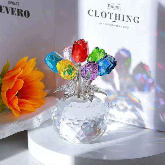 🌹Figura de rosa de cristal eterna en jarrón