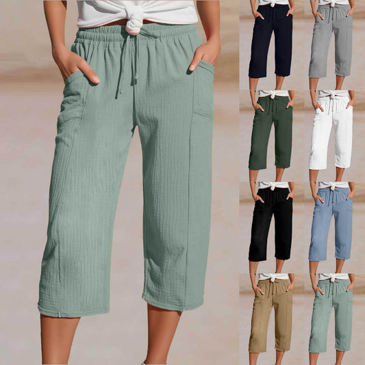 💖【Kupite jedan, dobijte jedan gratis】👖👖Ženske jednobojne plisirane capri hlače od pamuka i lana - hladne i prozračne, laskaju obliku nogu, elegantne i ležerne