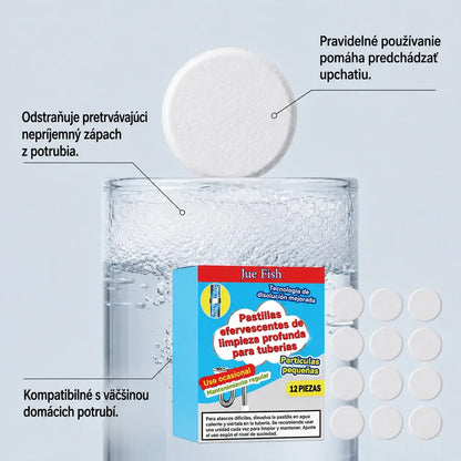 🥳💞 Účinné šumivé tablety na čistenie a uvoľnenie upchatého potrubia. Odstraňujú mastnotu, vlasy, nepríjemný zápach a baktérie. Vhodné do umývadiel, toaliet a odtokov.