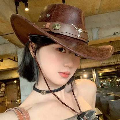 🤠 ¡50% de descuento! Sombrero vaquero vintage de ala ancha con banda decorativa