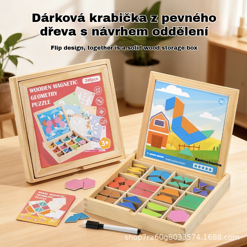 👶🌈🧩【248 dílků】🔥Magnetické dřevěné tangram puzzle, trénink mozku a vzdělávací hračka pro děti, stimuluje myšlení