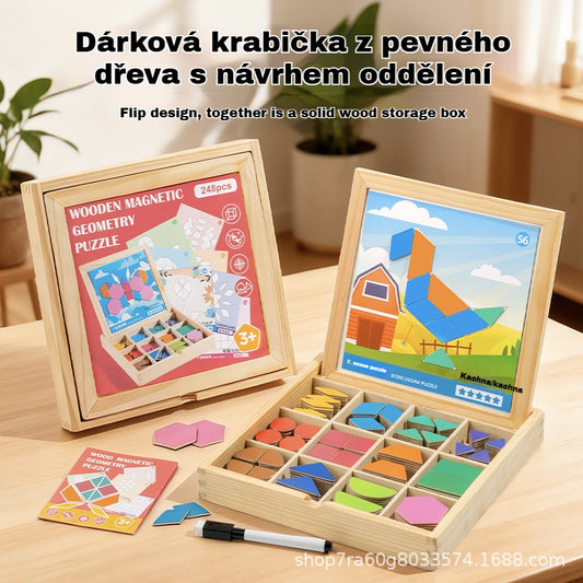 👶🌈🧩【248 dílků】🔥Magnetické dřevěné tangram puzzle, trénink mozku a vzdělávací hračka pro děti, stimuluje myšlení