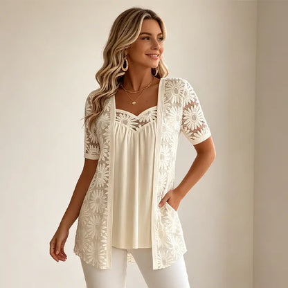 👚 Elegantný sieťovaný top 2 v 1 s čipkou – tvarujúci a upravujúci bruško, dostupný v 5 farbách, veľkostiach S – 4XL! 🌸✨