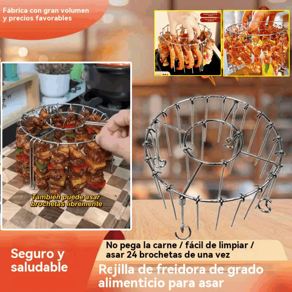 【💥Acero Inoxidable 304】🍢🍖🍗Parrilla con 24 brochetas, apta para freidoras de aire y hornos