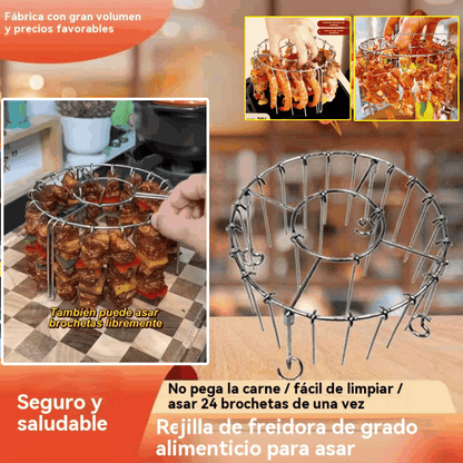 【💥Acero Inoxidable 304】🍢🍖🍗Parrilla con 24 brochetas, apta para freidoras de aire y hornos