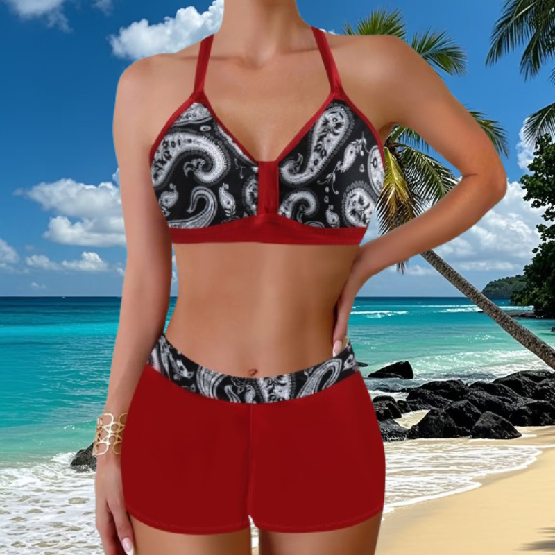 🏖️👙【50% de descuento por tiempo limitado】🌴【S-5XL】Conjunto de traje de baño estampado de vacaciones en la playa 2026