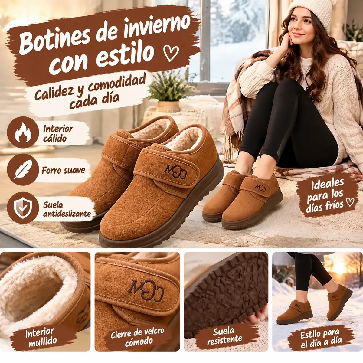 🔥【Tallas 36-41】Botines de invierno para mujer, elegantes y con suelas suaves aptas para la nieve.