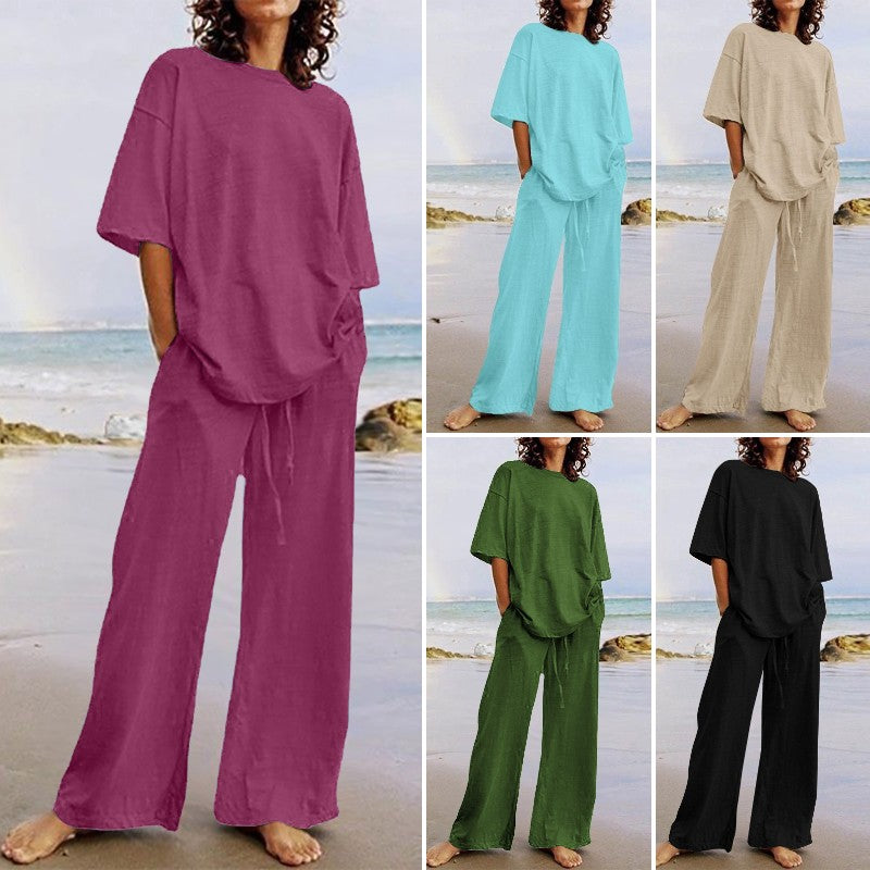 🎁-58%【S-5XL】Luźny, swobodny komplet damski, dwuczęściowy, wykonany w 100% z bawełny (góra + spodnie)