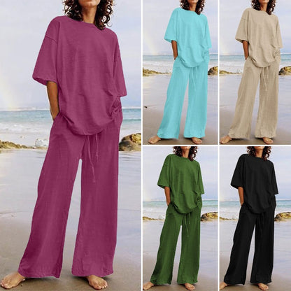 🎁-58%【S-5XL】Luźny, swobodny komplet damski, dwuczęściowy, wykonany w 100% z bawełny (góra + spodnie)