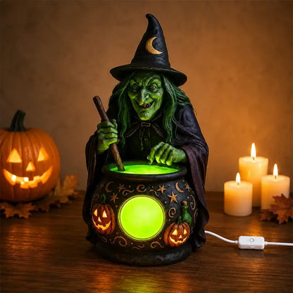 🧙‍♀️🎃 Estatua de bruja de Halloween en caldero