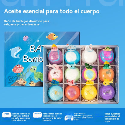 【12 piezas 40 euros】Juego de 12 bolas de sales de baño con forma de animales marinos (60 g cada una) para niños.
