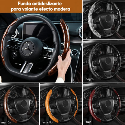 【3 piezas】 Funda antideslizante de madera para volante de coche