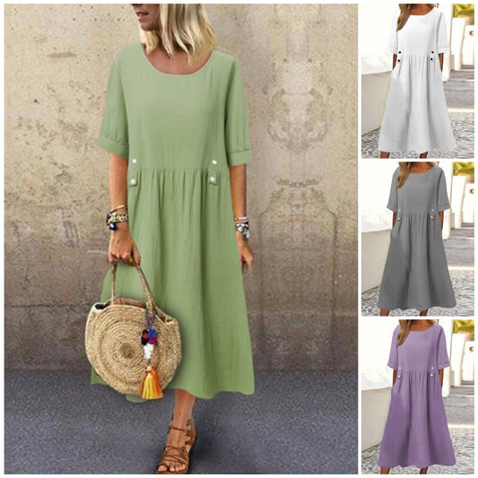 🔥🔥👗👗2024 nové bavlnené a ľanové tkaniny ležérne módne šaty 3694662