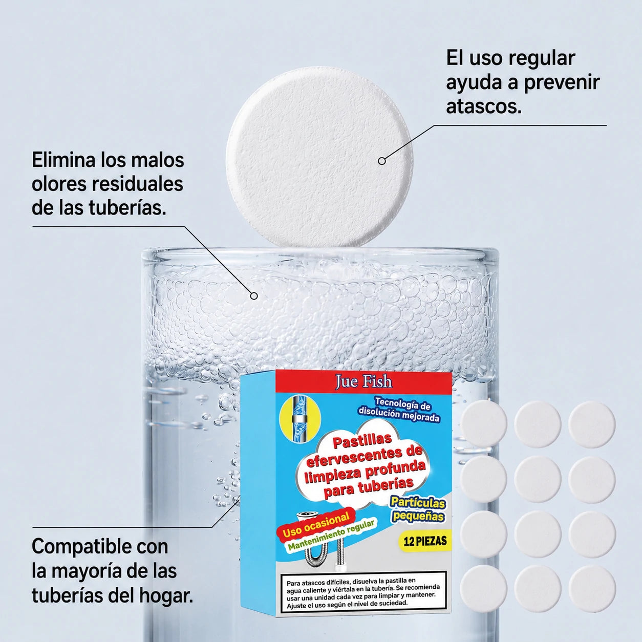 🥳 3 cajas por 28 € 💞 Potentes pastillas efervescentes para desatascar y limpiar tuberías. Eliminan grasa, cabello, malos olores y bacterias. Aptas para fregaderos, inodoros y desagües.