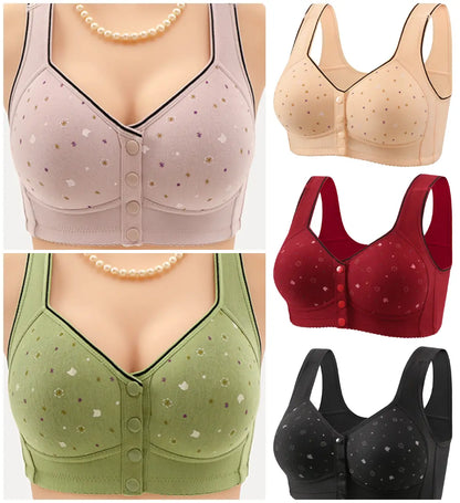 😍【Paquete de 3 piezas】Sujetador sin aros para mujer con botones delanteros 【40-120 kg】❤️Algodón natural antibacteriano y cómodo