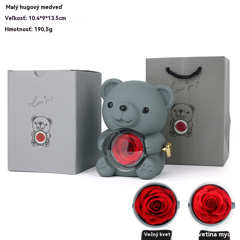 ✨Roztomilý plyšový medvedík s večnou ružou — medvedík ozdobený pravou konzervovanou ružou, uložený v krásnej darčekovej krabičke — romantický darček na Deň matiek, svadby, výročia, rozlúčky so slobodou, Vianoce a Valentína