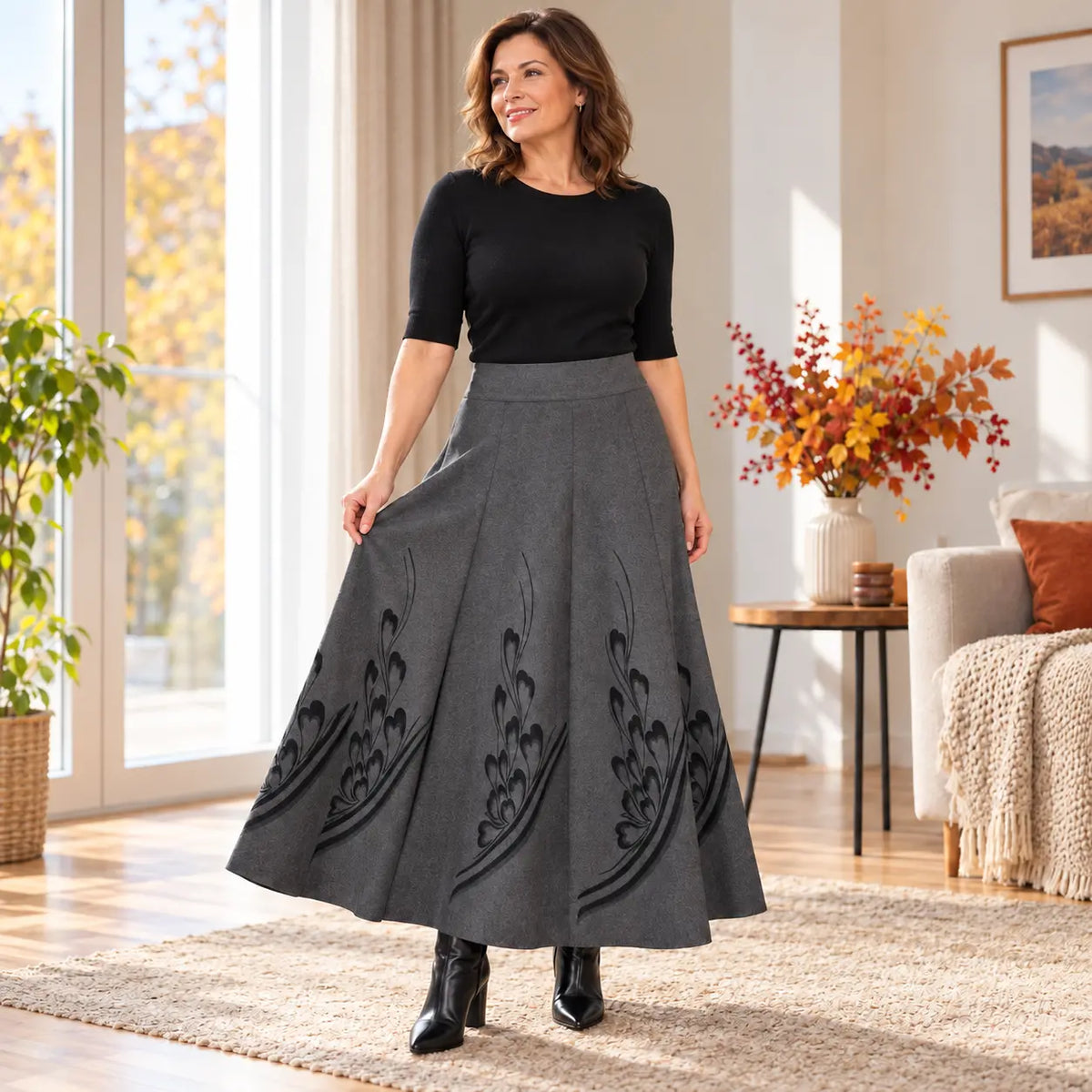 👗✨【 S–3XL】Falda de lana para mujer, ideal para otoño e invierno: cintura alta, corte en A y material cálido.