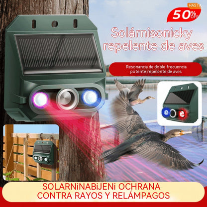 Repelente solar ultrasónico para animales, ideal para exteriores, con luz infrarroja intermitente y LED rojo y azul.