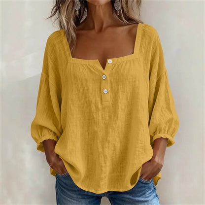🌸【45-9G KG】Camisa Casual de Manga 3/4 para Mujer Blusa Elegante y Transpirable de Verano Top Holgado Color Liso
