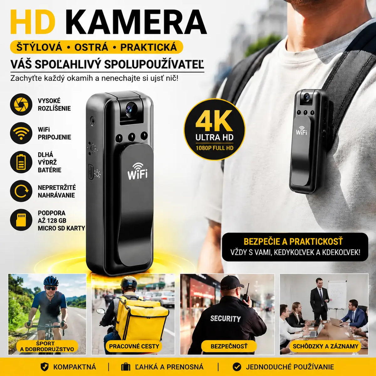 🔥【1 kus 23 €】⏳Kamera s vysokým rozlíšením, prenosný hrudný rekordér, profesionálna akčná kamera.