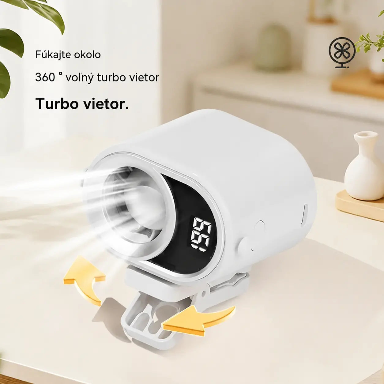 🌀 Hands-free ventilátor s LED displejom, vstavaným klipom a 199 nastaviteľnými úrovňami
