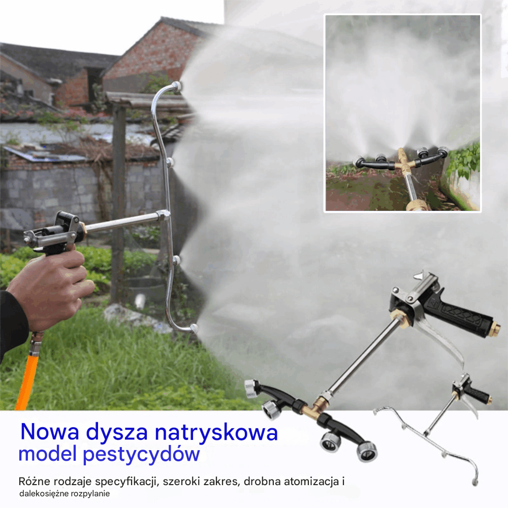 💦💦 Nowy czterogłowicowy pistolet natryskowy z wachlarzową drobną mgiełką o dużej powierzchni natrysku, wykonany z antykorozyjnej stali nierdzewnej