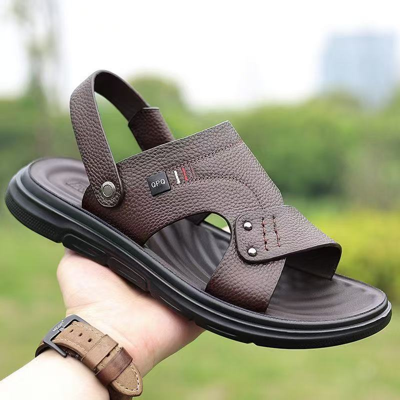 🐂【38-44】Nuevas sandalias de playa de cuero con suela gruesa para hombre