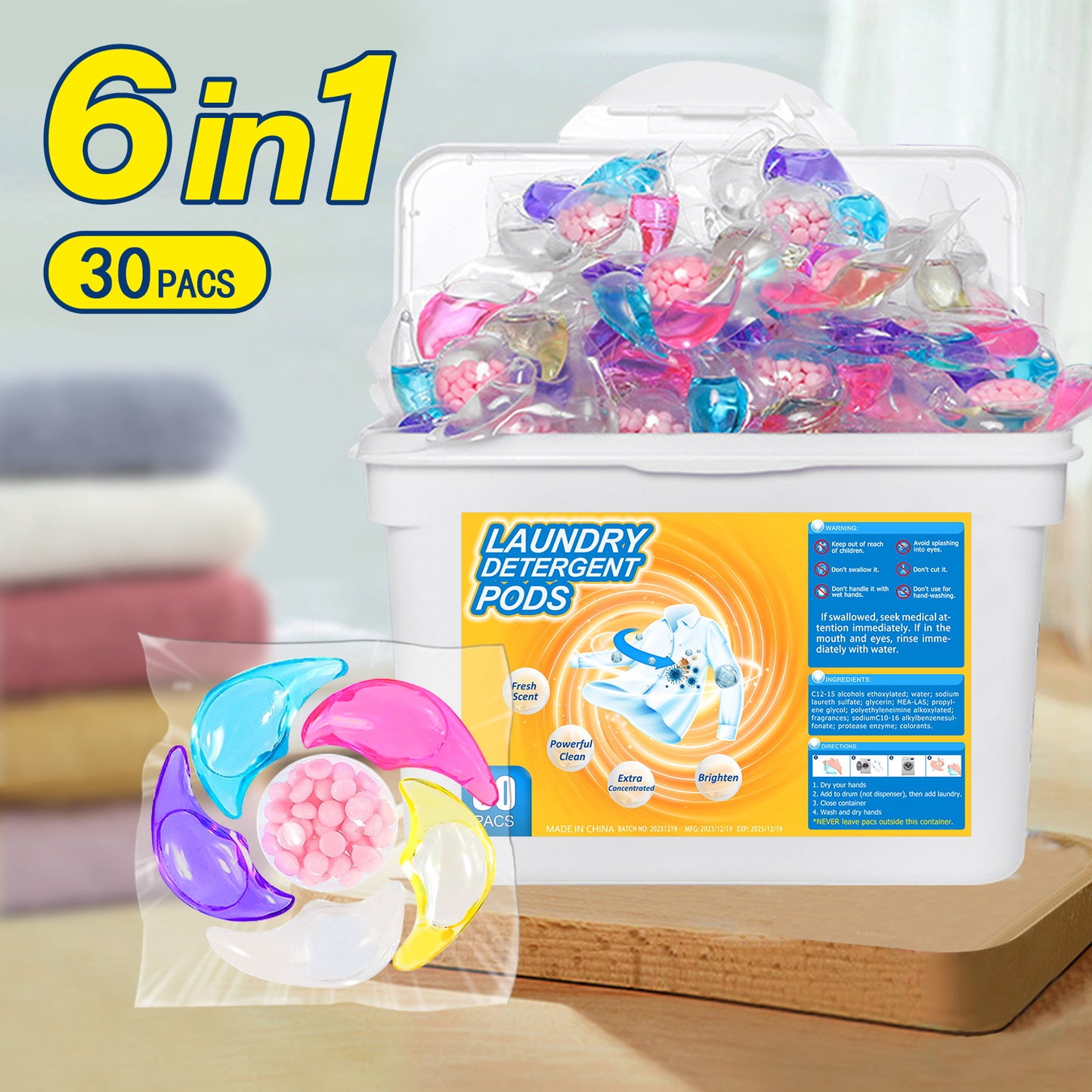 ✨👚【30/60/100 kusů】✨Extra velký kbelík 6v1 vonné perličky na prádlo odstraňují skvrny a zanechávají vůni, hladce likvidují roztoče a bakterie    3775893