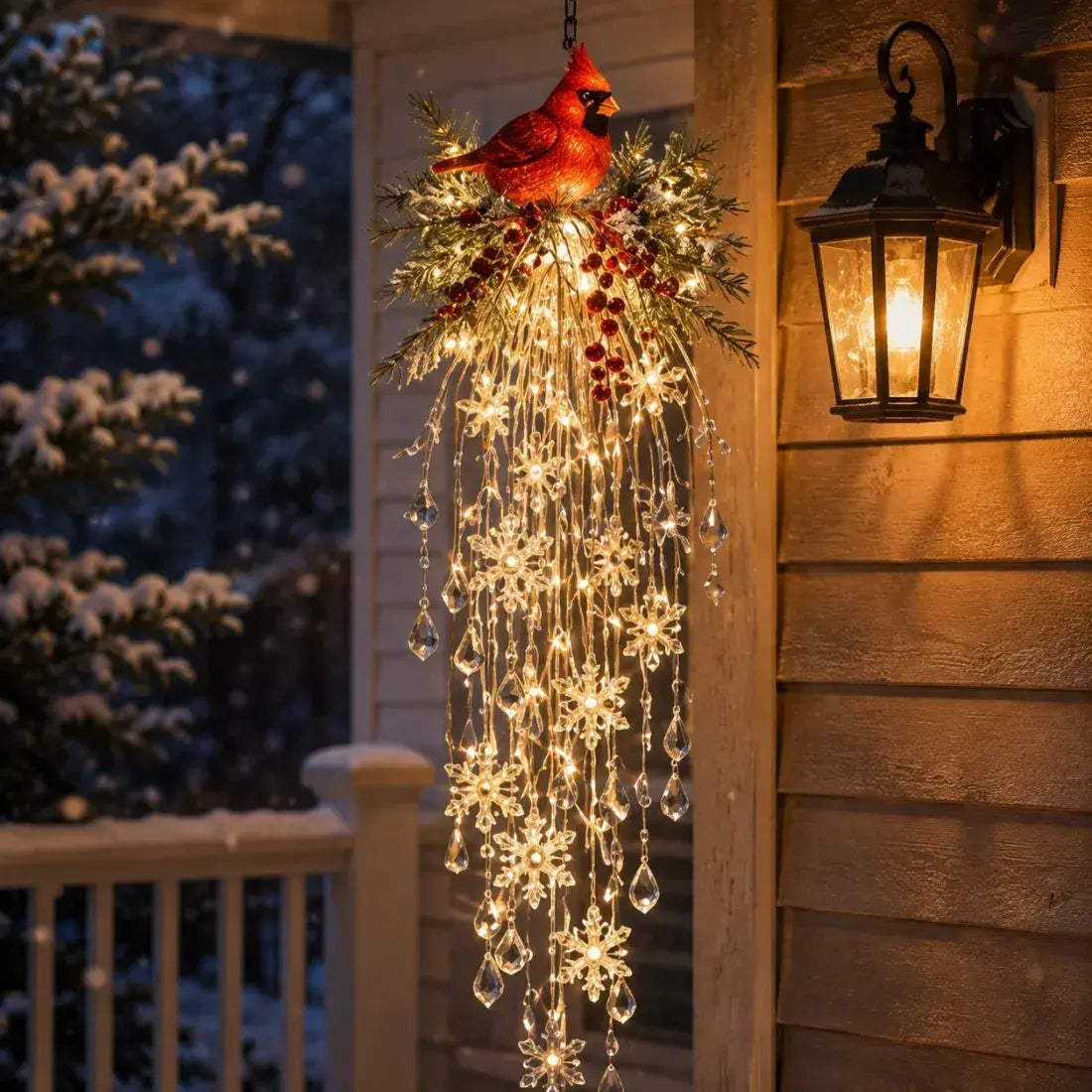 🔥 50% DE DESCUENTO HOY 🎅 Copo de nieve colgante navideño y luz LED de cristal | Brillo mágico para el porche ✨