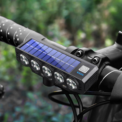 🚨💡 Solárny svetlomet na bicykel s USB nabíjaním a reproduktorom pre dlhotrvajúcu nočnú jazdu.