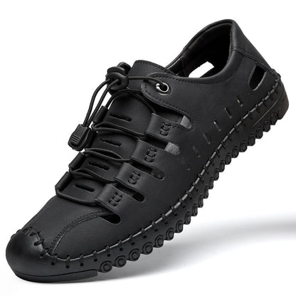 🌟👞【39-44】Nové letné pánske plážové sandále s dutým povrchom z pravej kože, duté mäkké kožené nazúvacie ploché topánky✨