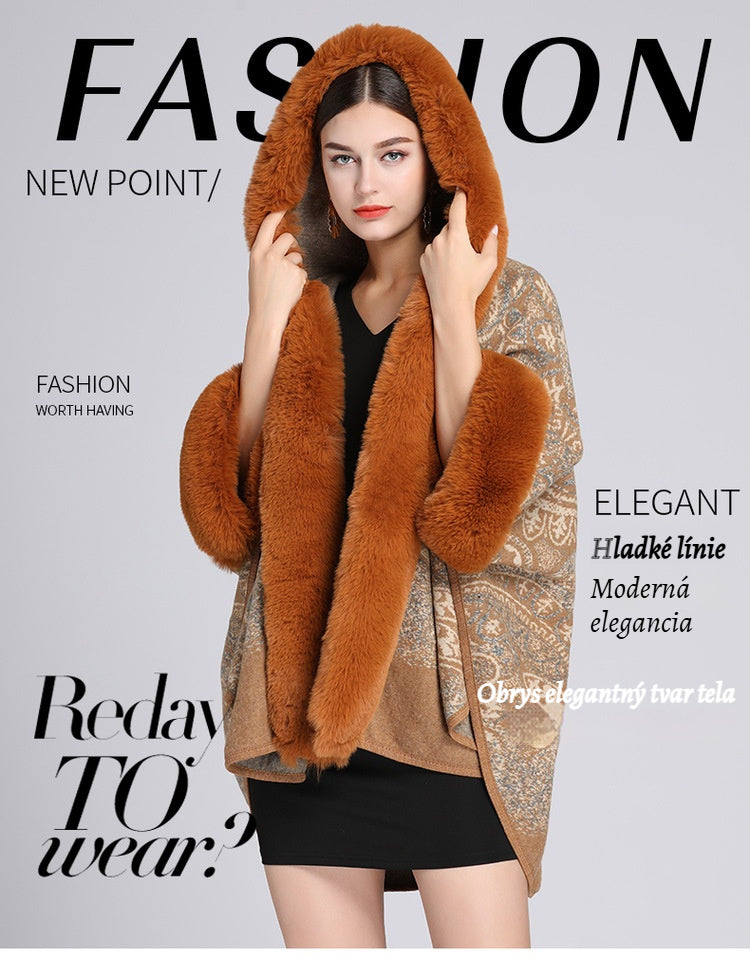 【Jedna veľkosť padne všetkým】【40-85kg】2025 nová jesenná a zimná tvídová šálová bunda s kapucňou