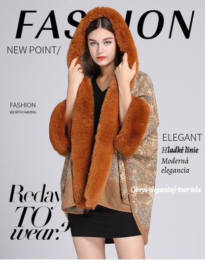 【Jedna veľkosť padne všetkým】【40-85kg】2025 nová jesenná a zimná tvídová šálová bunda s kapucňou