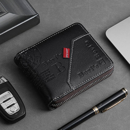 🔥🔥Nueva y elegante cartera corta de cuero genuino para hombre, resistente a los arañazos y duradera.