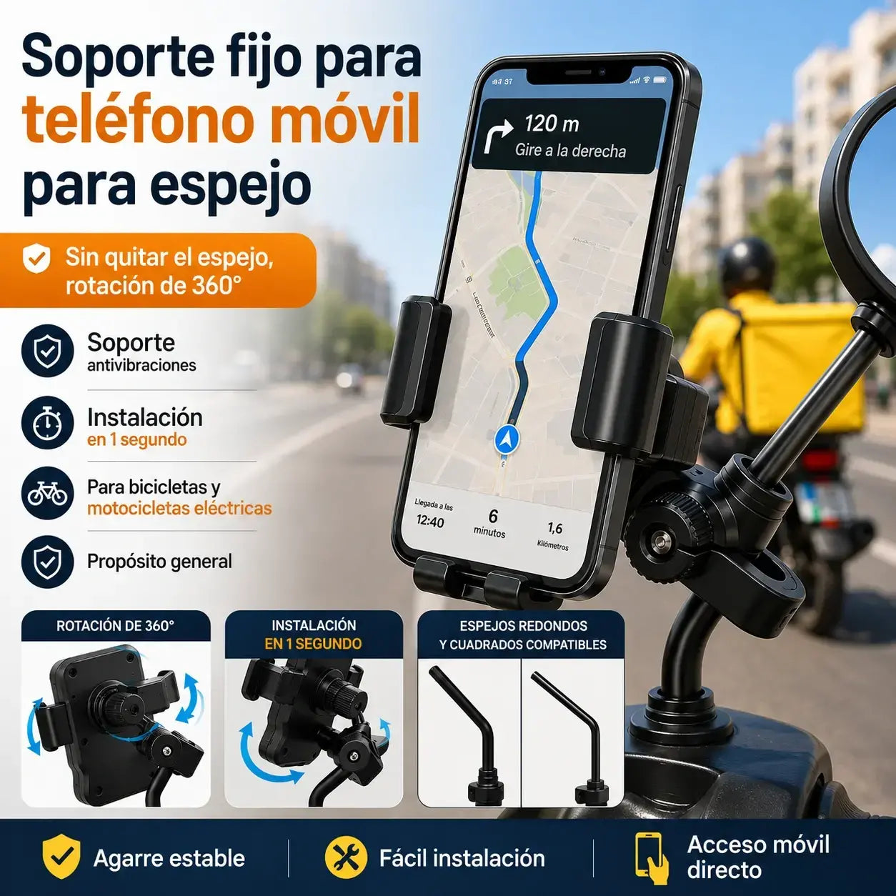 🚴 Soporte para móvil de bicicleta y moto con agarre firme