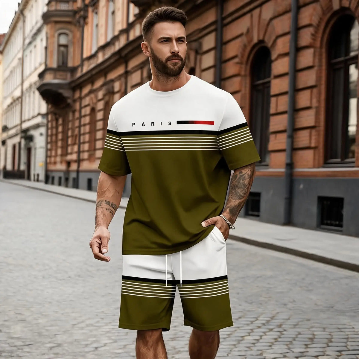 【S-5XL】Pánska ležérna a pohodlná súprava košele a šortiek s krátkym rukávom s potlačou písmen.