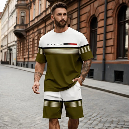 【S-5XL】Pánska ležérna a pohodlná súprava košele a šortiek s krátkym rukávom s potlačou písmen.