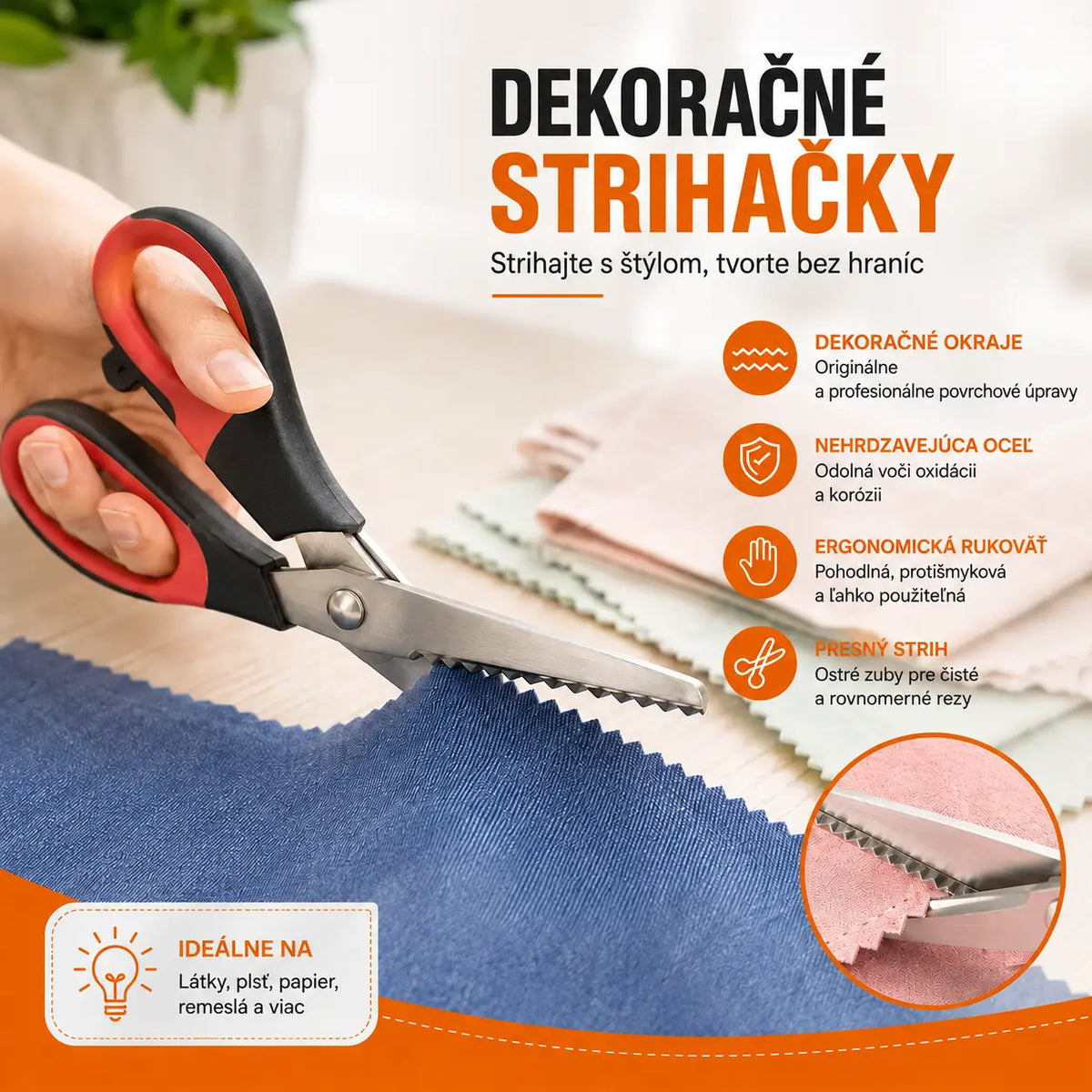 ✂️ Viacúčelové nožnice na rezanie s cikcakovou strihacou hranou – na látky, papier a remeslá 🧵