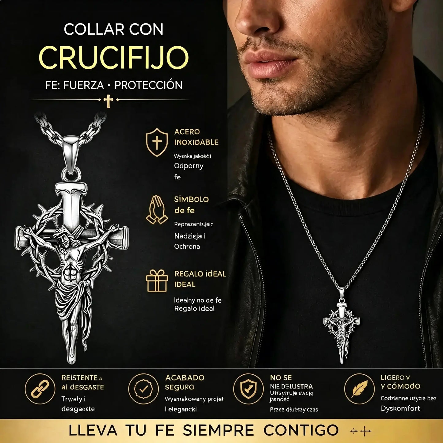 🔥Collar con colgante en forma de cruz y halo de espinas