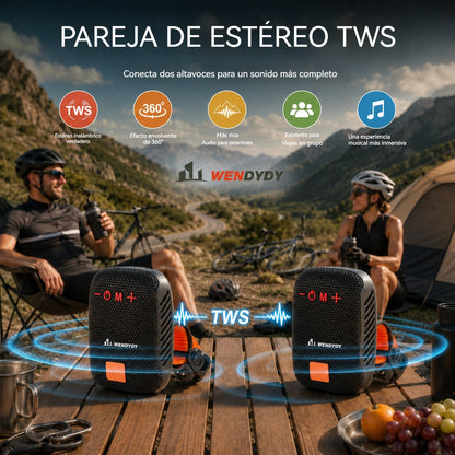 🚴‍♂️🎵Altavoz Bluetooth Resistente al Agua para Exteriores – IPX5, estéreo TWS, llamadas manos libres. Montaje seguro, alcance de 70 m. ¡Pedalea con ritmo! 🔊✨
