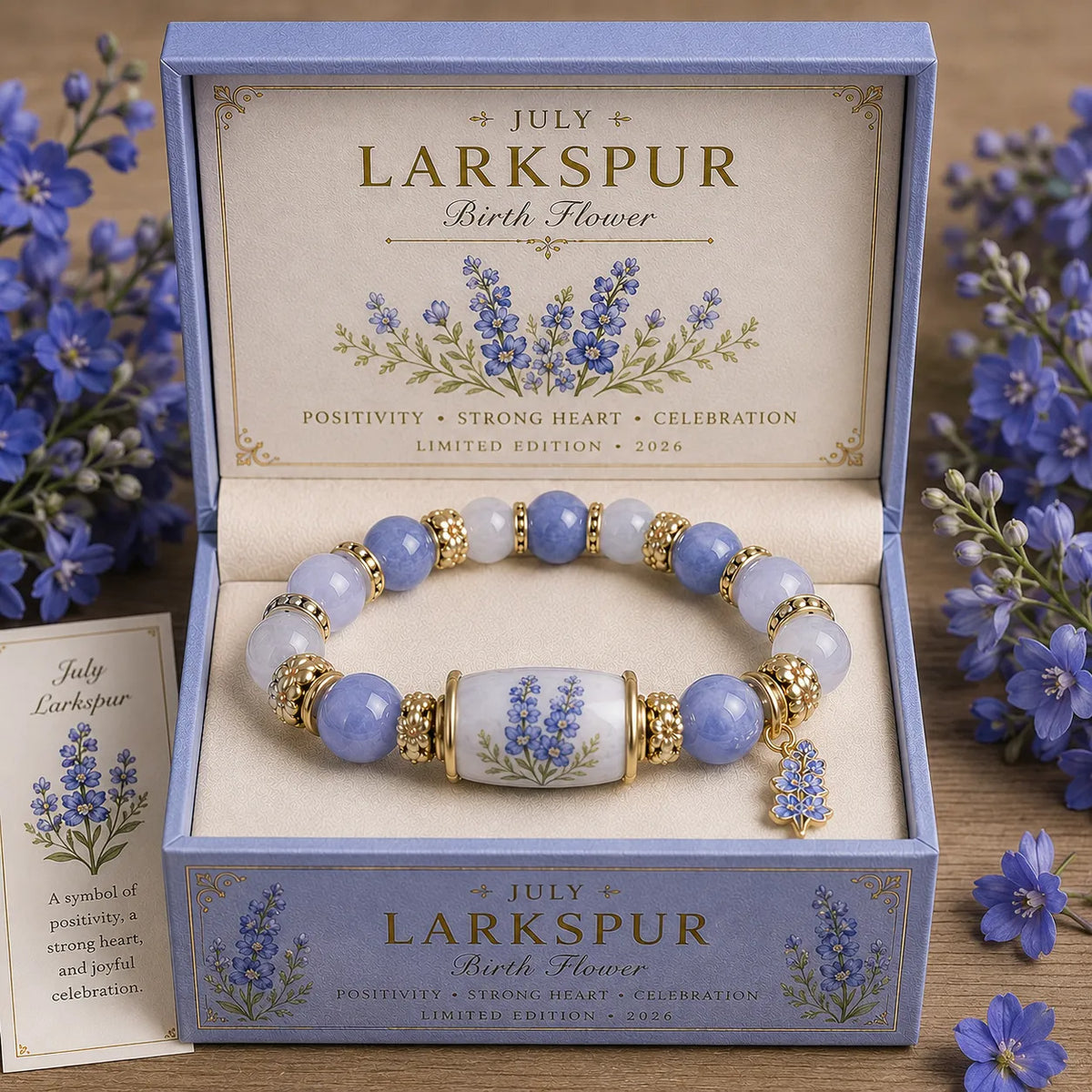 🔥【Compra 1 y llévate 1 gratis】🎁✨Pulsera de flores de cumpleaños de diciembre con colgante de rosa en forma de gota de aceite de aleación y pulsera de calcedonia🌸