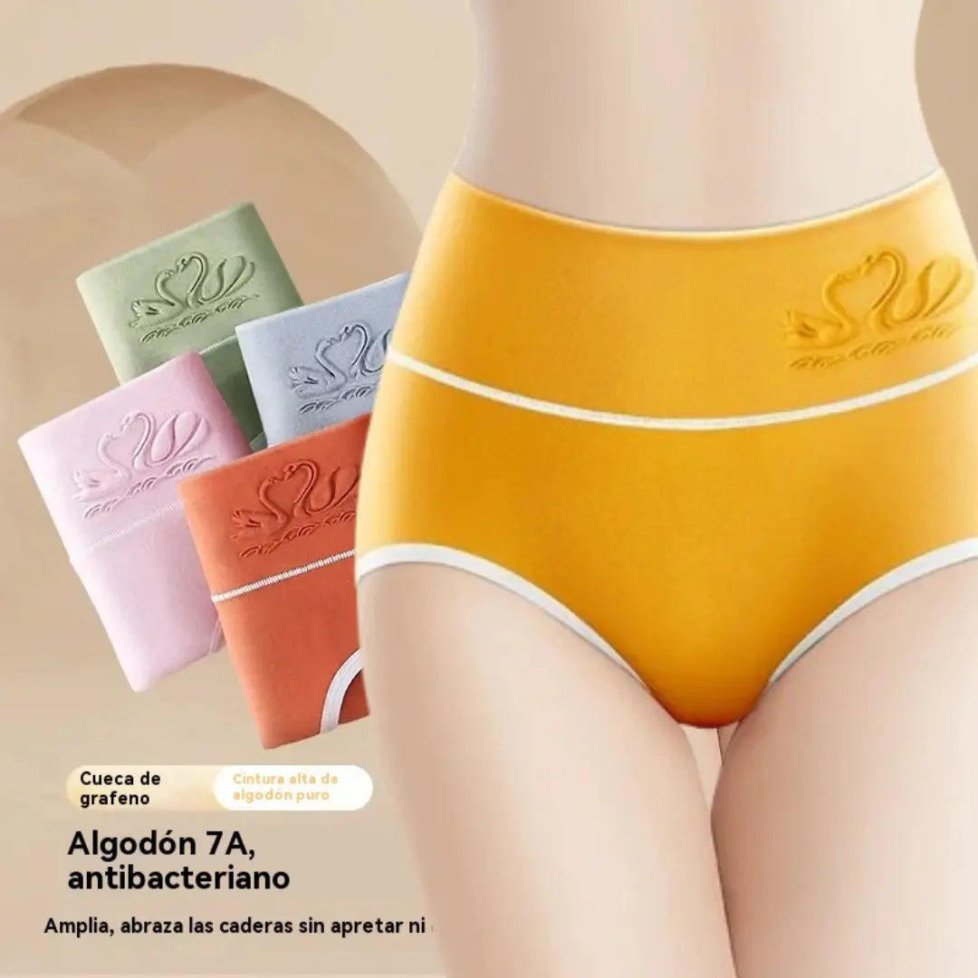 🎁【Compra 4 y llévate 3 gratis】✨🩲Ropa interior de algodón puro de cintura alta para mujer, entrepierna inferior antibacteriana con grafeno 7A, realce de abdomen y glúteos, braguitas transpirables.