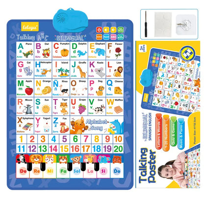 🔊 Lámina Educativa Parlante Bilingüe Español-Inglés | Abecedario con Sonido 26/27 Letras | Set de Regalo de Lujo para Niños 🎁