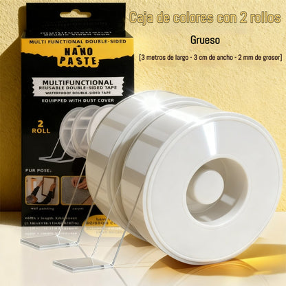 💧 【Pack de 2 rollos】Cinta adhesiva nano de doble cara de alta adherencia, cinta acrílica transparente, impermeable y resistente al polvo